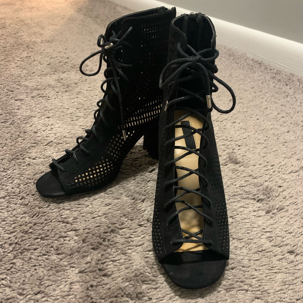 Black suede chunky heel